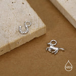 Mismatched Horse and Horse Shoe Charms for Huggie Hoops in Sterling Silver, Sold as a Asymmetric Pair, Silver or Gold or Rose Gold
