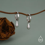 Sterling Silver Droplet Hoop Earrings, Silver, Gold or Rose Gold, Water Drop Earrings, Interchangeable Charms, Detachable