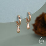 Sterling Silver Droplet Hoop Earrings, Silver, Gold or Rose Gold, Water Drop Earrings, Interchangeable Charms, Detachable