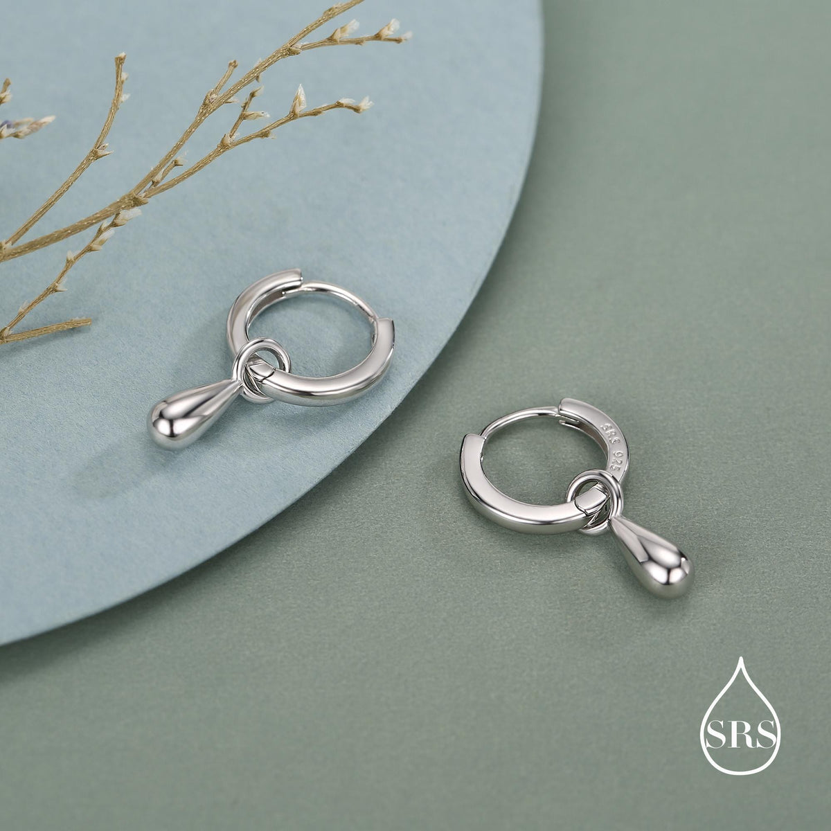 Sterling Silver Droplet Hoop Earrings, Silver, Gold or Rose Gold, Water Drop Earrings, Interchangeable Charms, Detachable