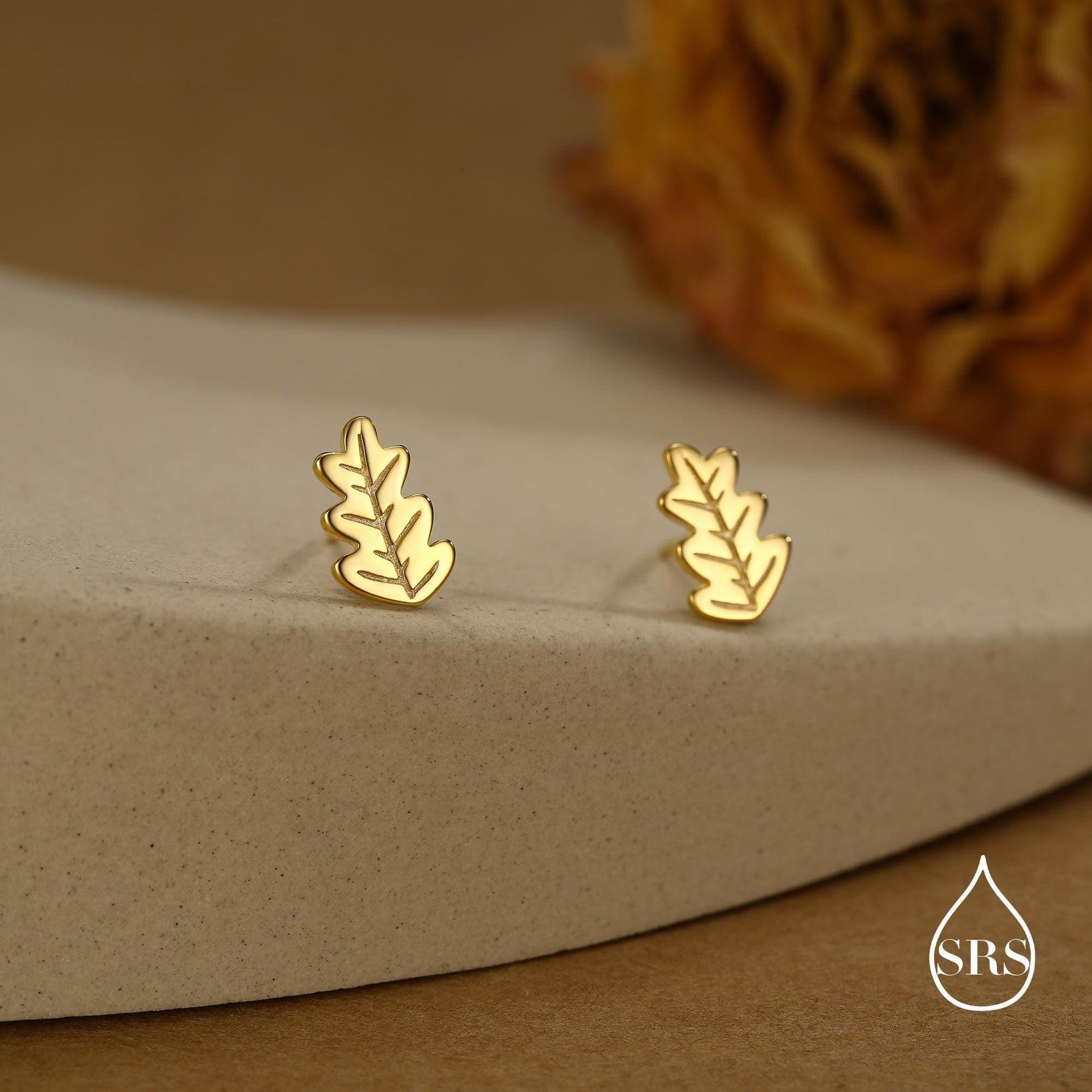 Oak Leaf Stud Earrings in Sterling Silver, Petite Acorn Leaf Earrings, Small Leaf Stud, Nature Inspired