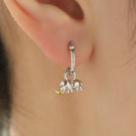 Sterling Silver Rhino Dangle Huggie Hoops, Detachable Rhinoceros Hoop Earrings, Dainty Dangle Earrings, Rhino Earrings