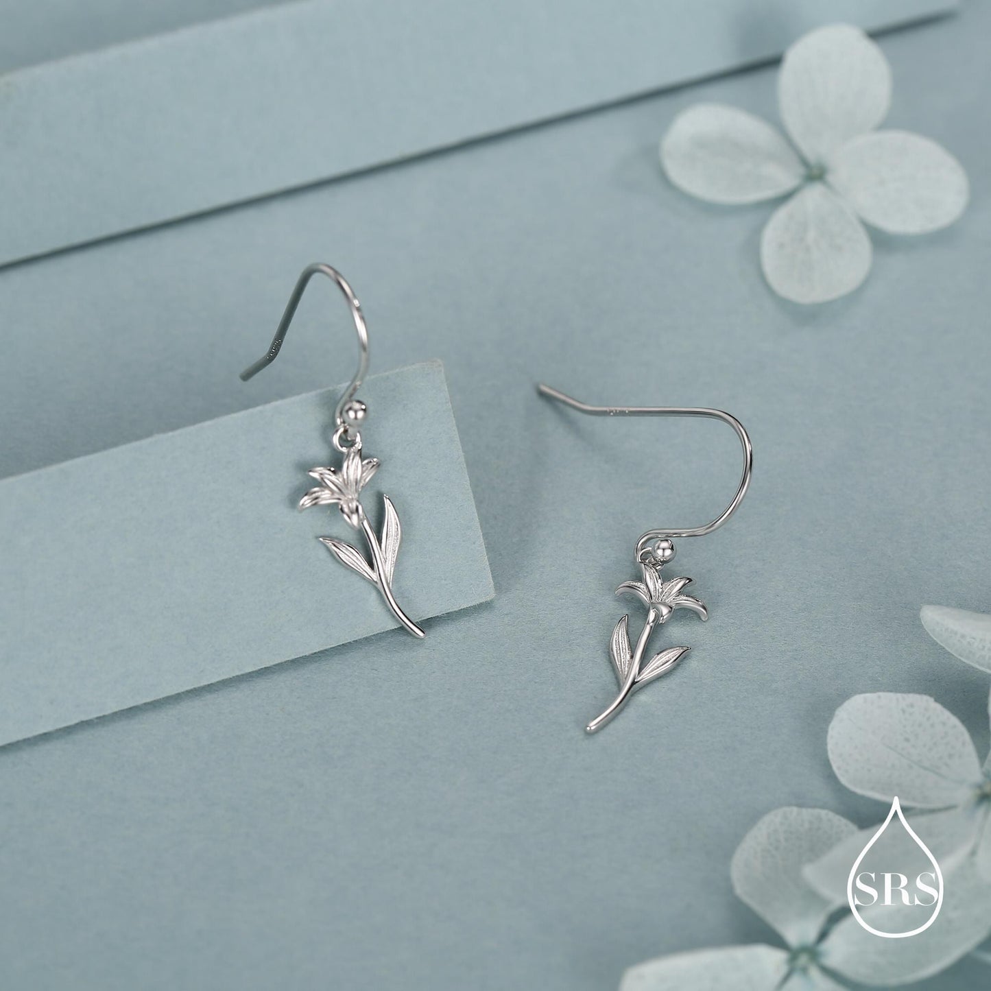 Sterling Silver Lily Flower Drop Earrings