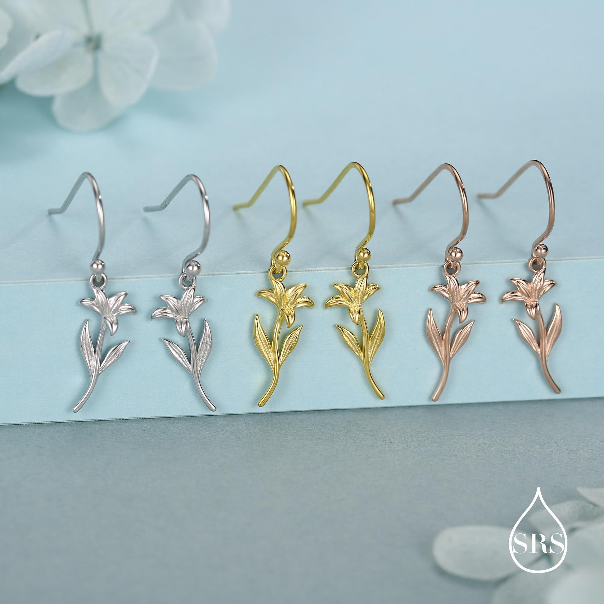 Sterling Silver Lily Flower Drop Earrings