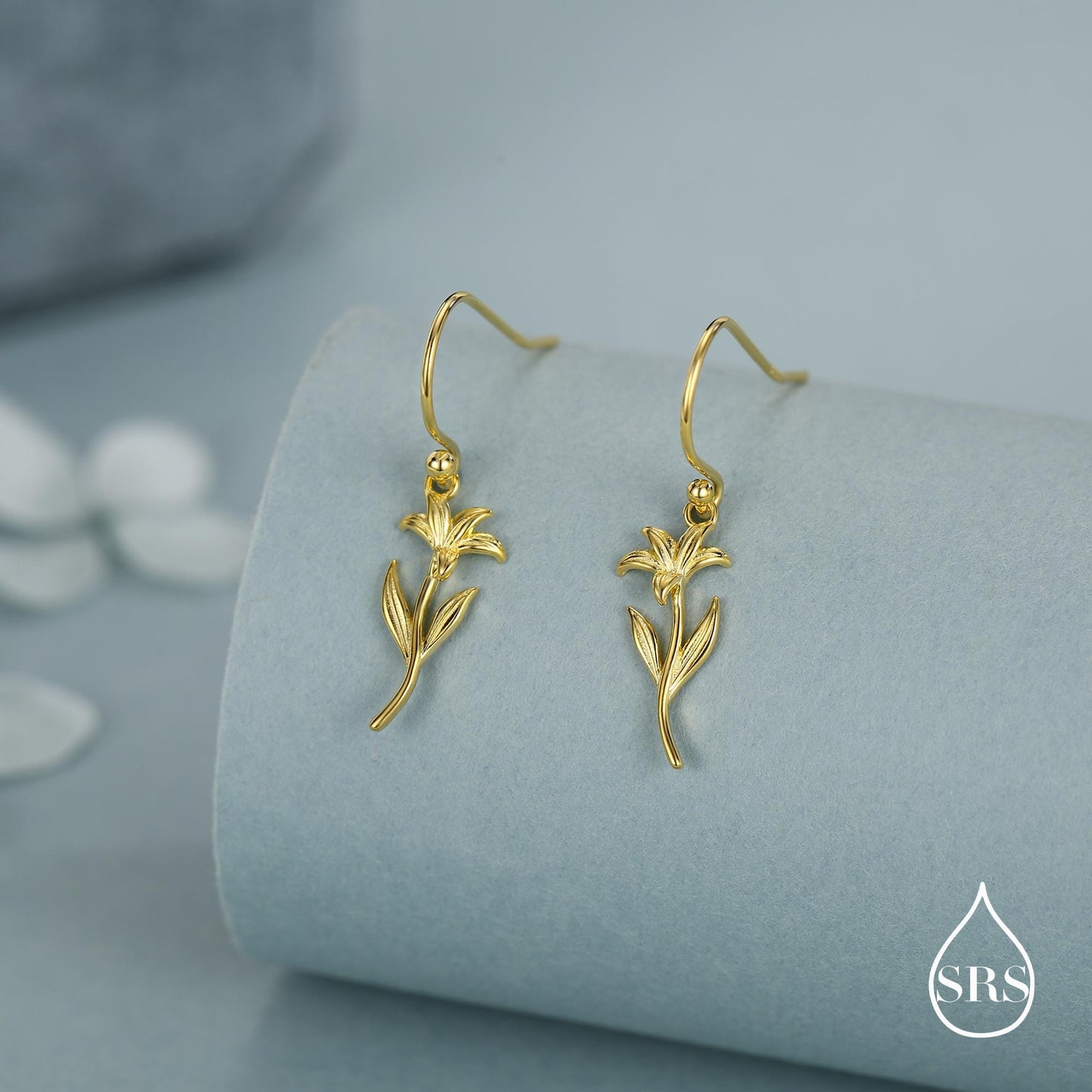 Sterling Silver Lily Flower Drop Earrings