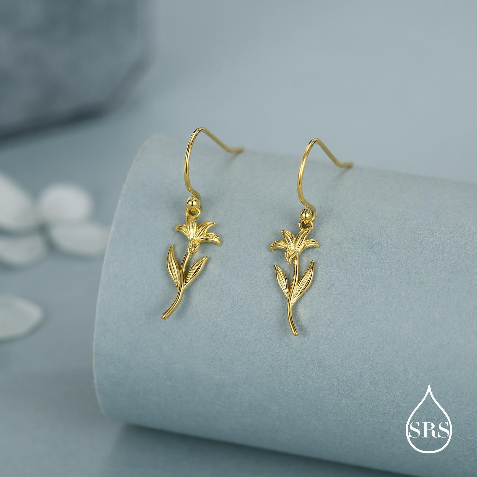 Sterling Silver Lily Flower Drop Earrings