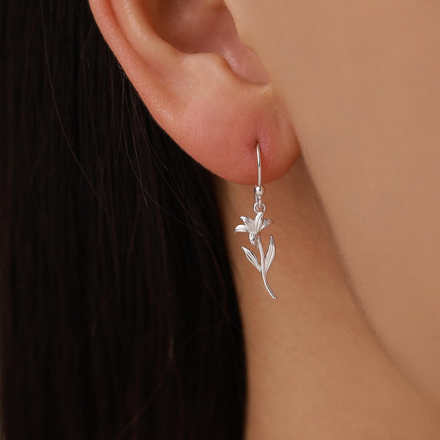 Sterling Silver Lily Flower Drop Earrings