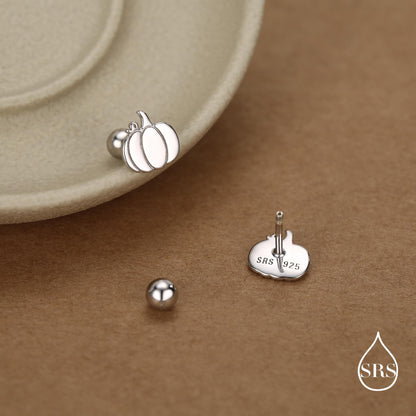 Sterling Silver Pumpkin 18G Screw Back Stud Earring with Ball Backs