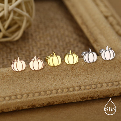 Sterling Silver Pumpkin 18G Screw Back Stud Earring with Ball Backs