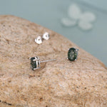Sterling Silver Moss Agate 5x7mm Oval Stud Earrings