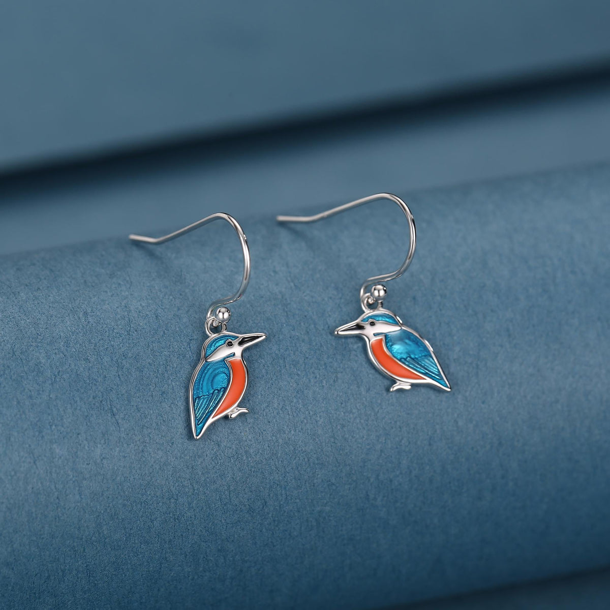 Sterling Silver Kingfisher Enamel Drop Earrings