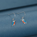 Sterling Silver Kingfisher Enamel Drop Earrings