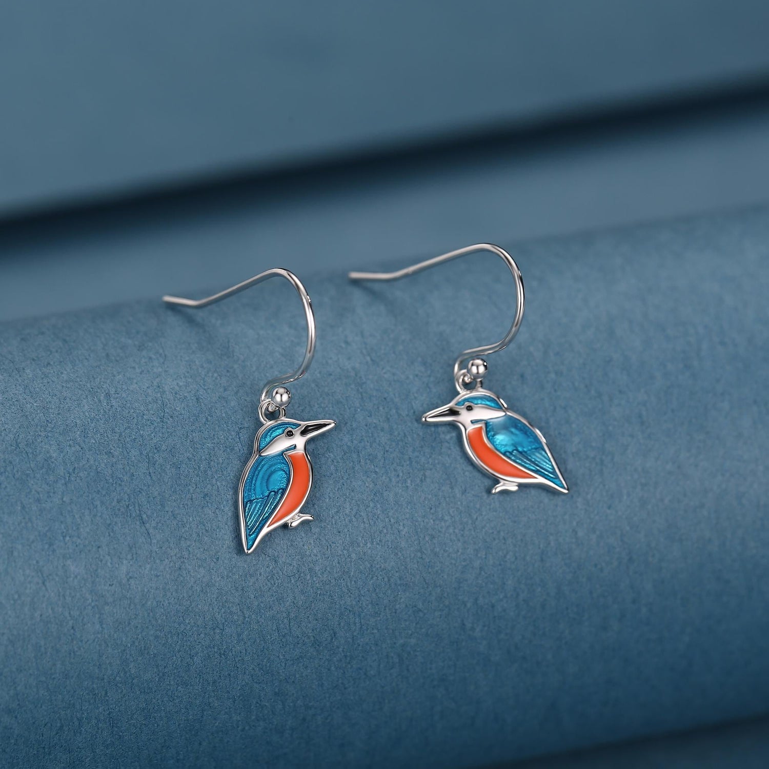 Sterling Silver Kingfisher Enamel Drop Earrings