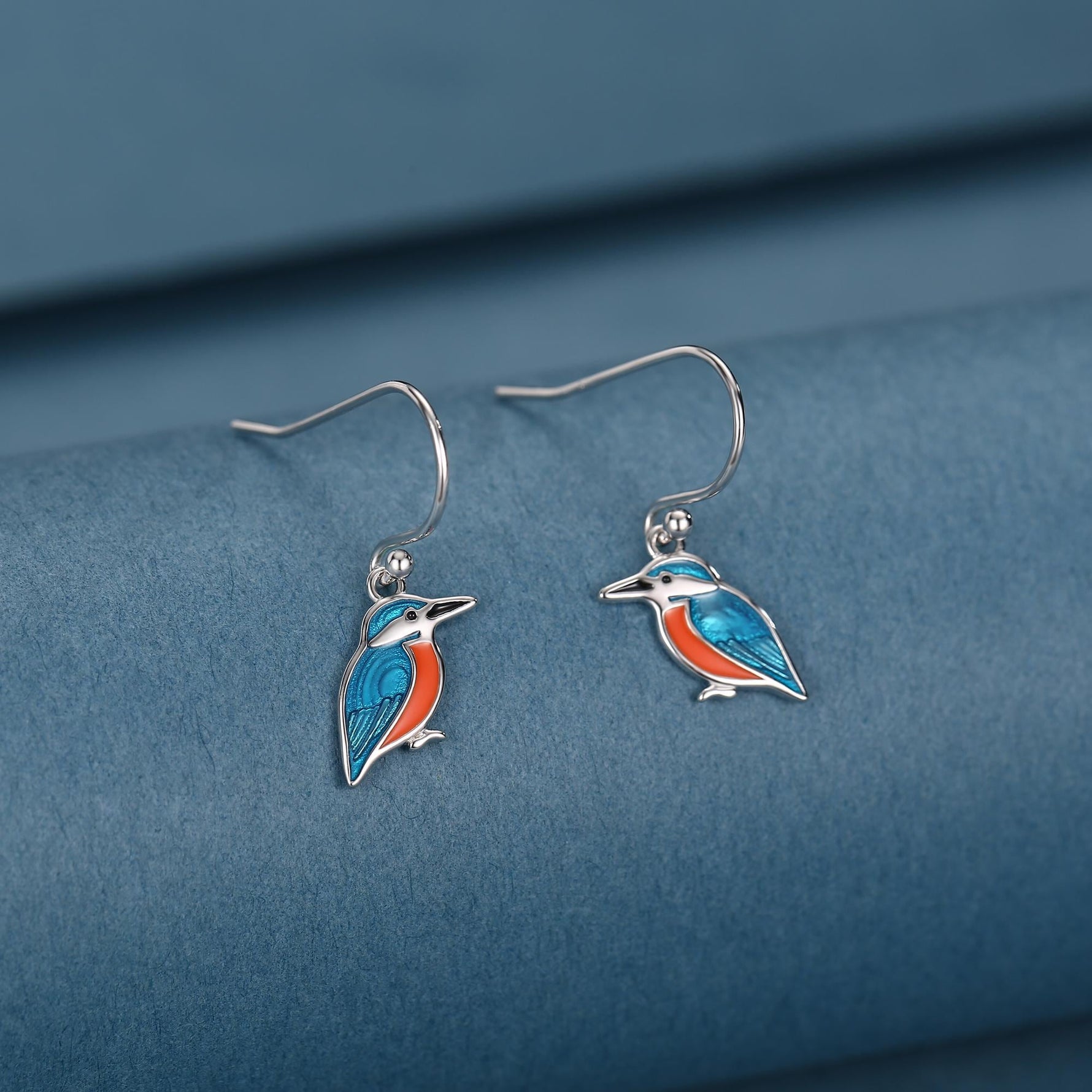 Sterling Silver Kingfisher Enamel Drop Earrings