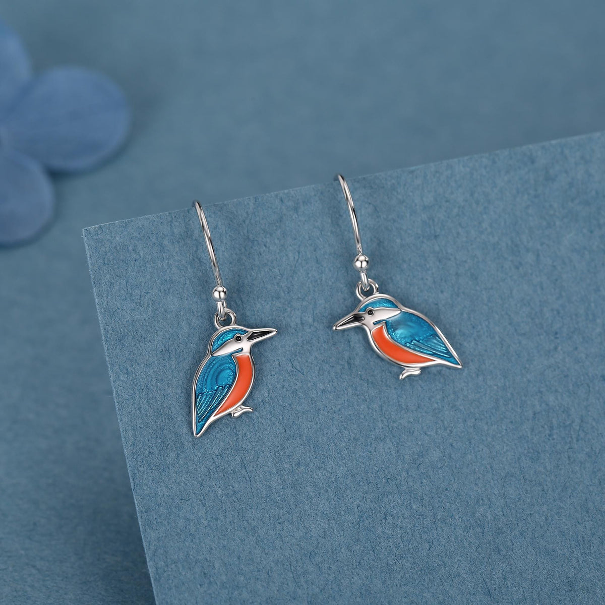Sterling Silver Kingfisher Enamel Drop Earrings