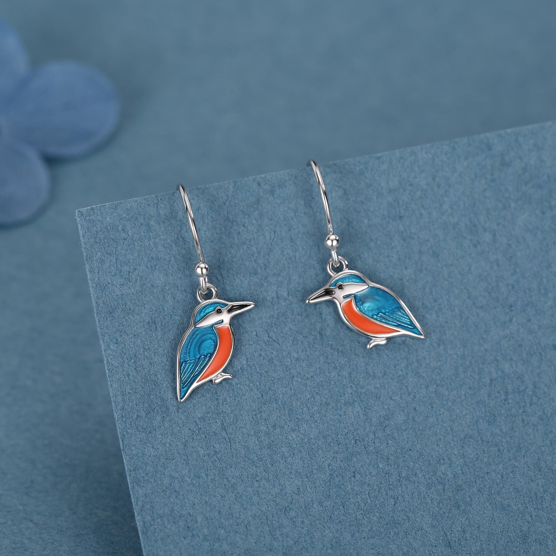 Sterling Silver Kingfisher Enamel Drop Earrings