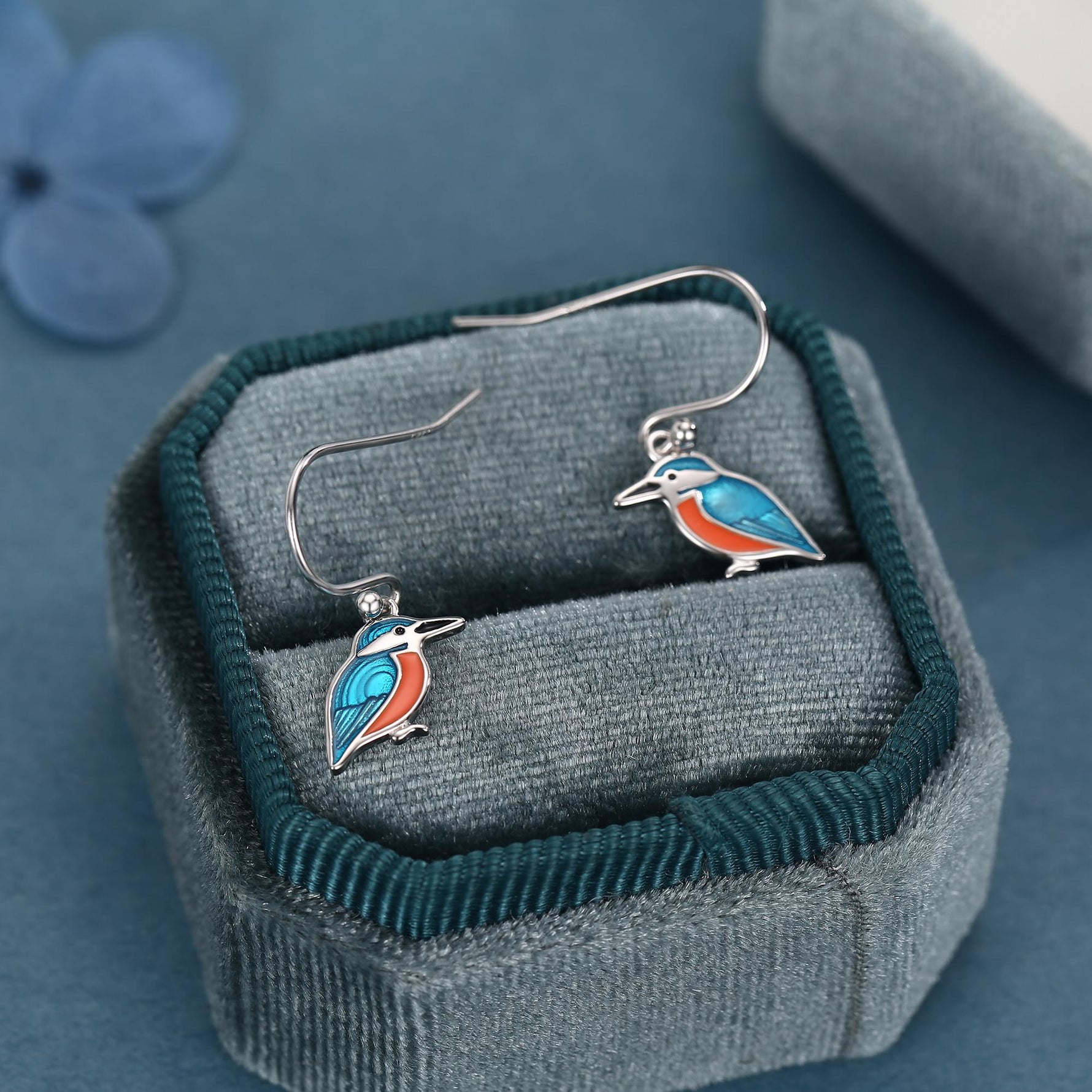 Sterling Silver Kingfisher Enamel Drop Earrings