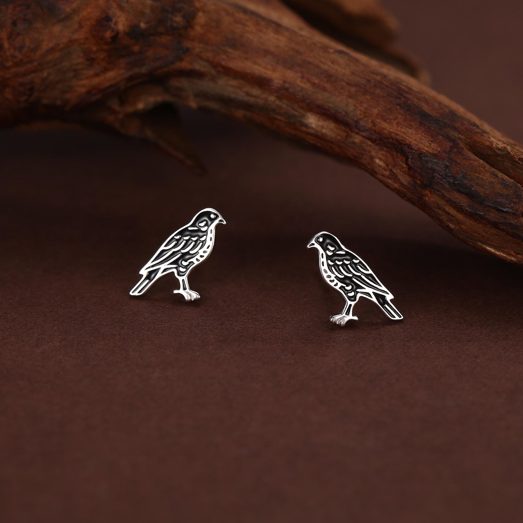 Sterling Silver Falcon Bird Stud Earrings
