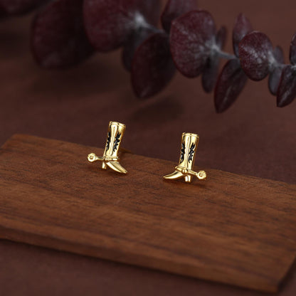 Sterling Silver Cowboy Boot Stud Earrings