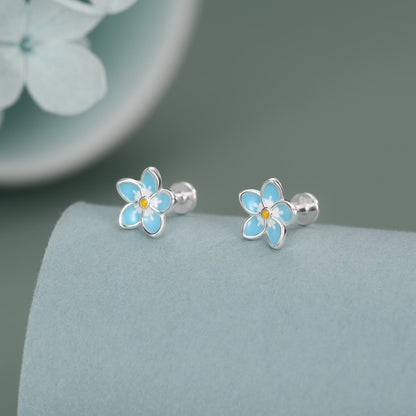 Sterling Silver Forget-Me-Not Flower 16G Flat Back Stud Earring