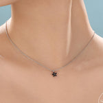 Tiny Black CZ Flower Necklace in Sterling Silver, Silver or Gold, CZ Flower Necklace, CZ Cluster Floral Necklace