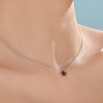 Tiny Black CZ Flower Necklace in Sterling Silver, Silver or Gold, CZ Flower Necklace, CZ Cluster Floral Necklace