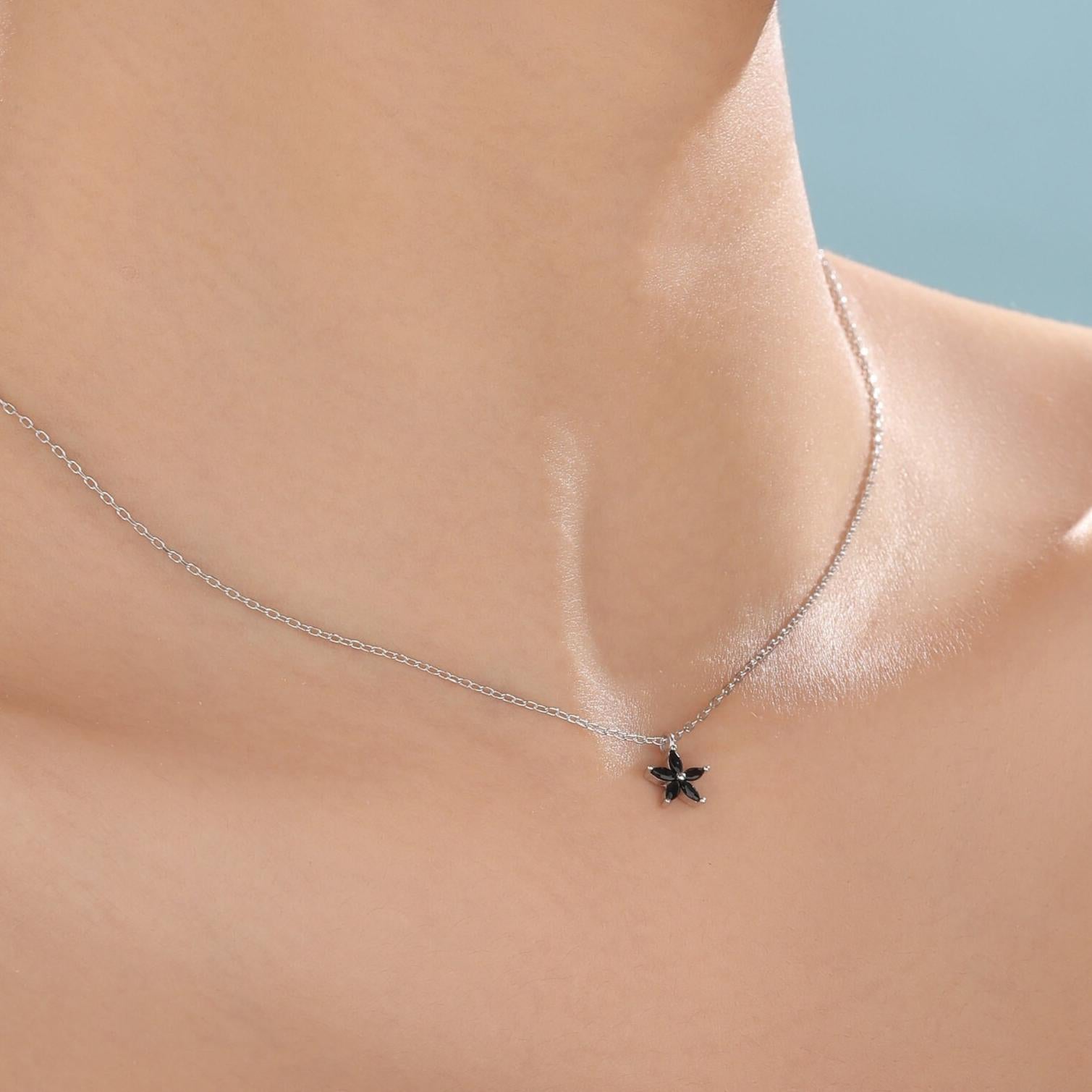 Tiny Black CZ Flower Necklace in Sterling Silver, Silver or Gold, CZ Flower Necklace, CZ Cluster Floral Necklace