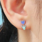 Enamel Tulip Flower Stud Earrings in Sterling Silver, Available in Three Colours, Flower Earrings, Tulip Earrings