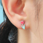 Enamel Tulip Flower Stud Earrings in Sterling Silver, Available in Three Colours, Flower Earrings, Tulip Earrings