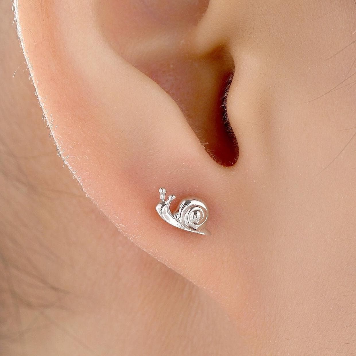 Tiny Snail Stud Earrings in Sterling Silver, Silver or Gold, Nature Inspired Animal Earrings