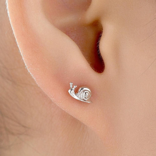 Tiny Snail Stud Earrings in Sterling Silver, Silver or Gold, Nature Inspired Animal Earrings