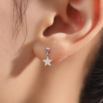 Minimalist Star Dangle Drop Stud Earrings in Sterling Silver, Silver or Gold or Rose Gold, Tiny Star Earrings, Sunburst Earrings, Celestial