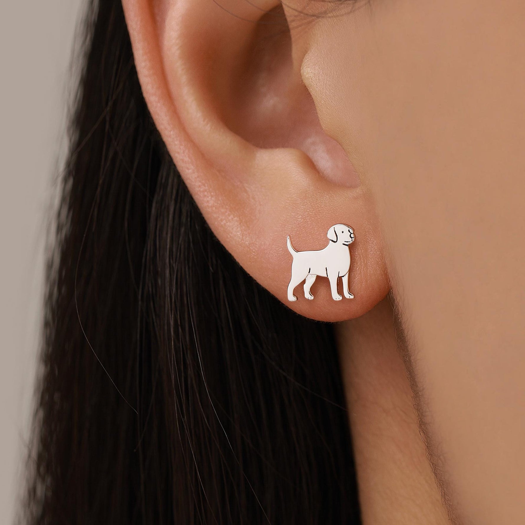 Sterling Silver Labrador / Retriever Puppy Dog Stud Earrings