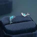 Sterling Silver Dolphin and Whale Mismatched Stud Earrings