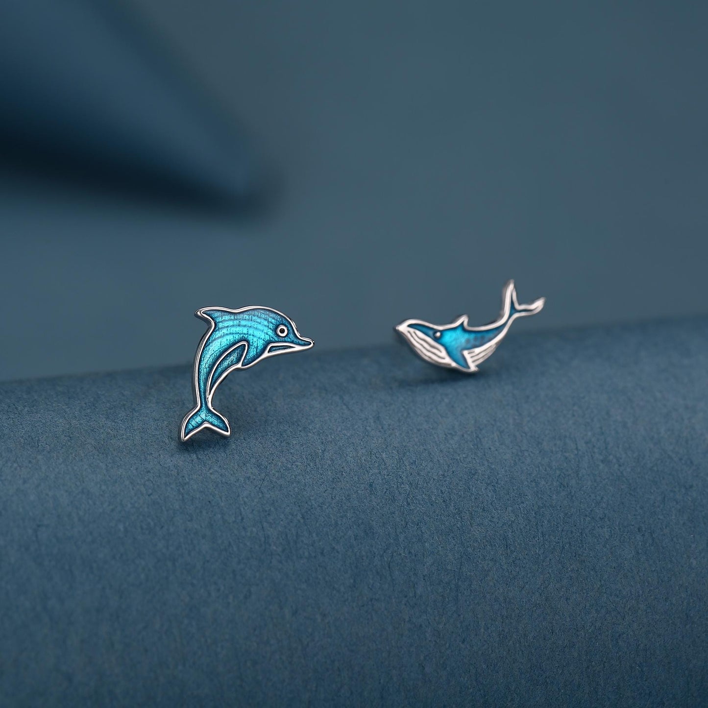 Sterling Silver Dolphin and Whale Mismatched Stud Earrings