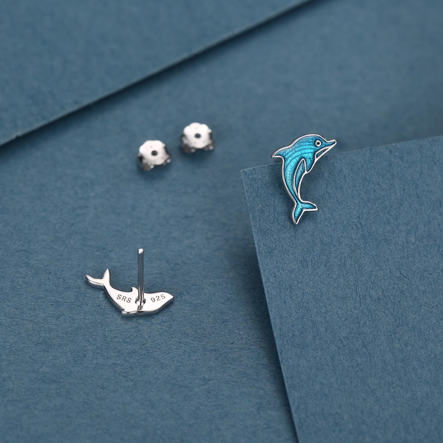 Sterling Silver Dolphin and Whale Mismatched Stud Earrings