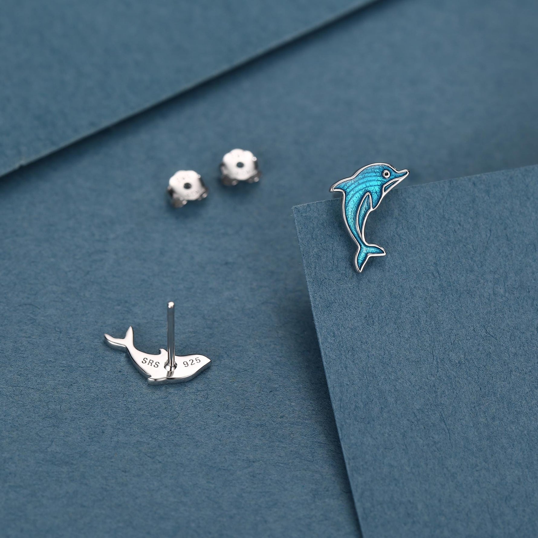 Sterling Silver Dolphin and Whale Mismatched Stud Earrings