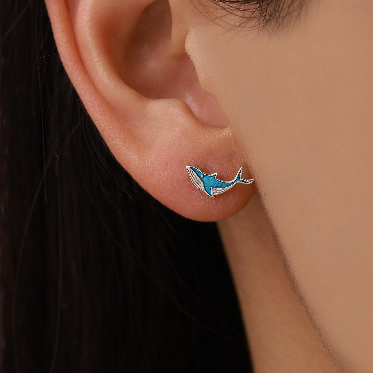 Sterling Silver Dolphin and Whale Mismatched Stud Earrings
