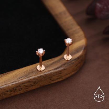 Sterling Silver Genuine Freshwater Pearl 16G Flat Back Stud Earrings