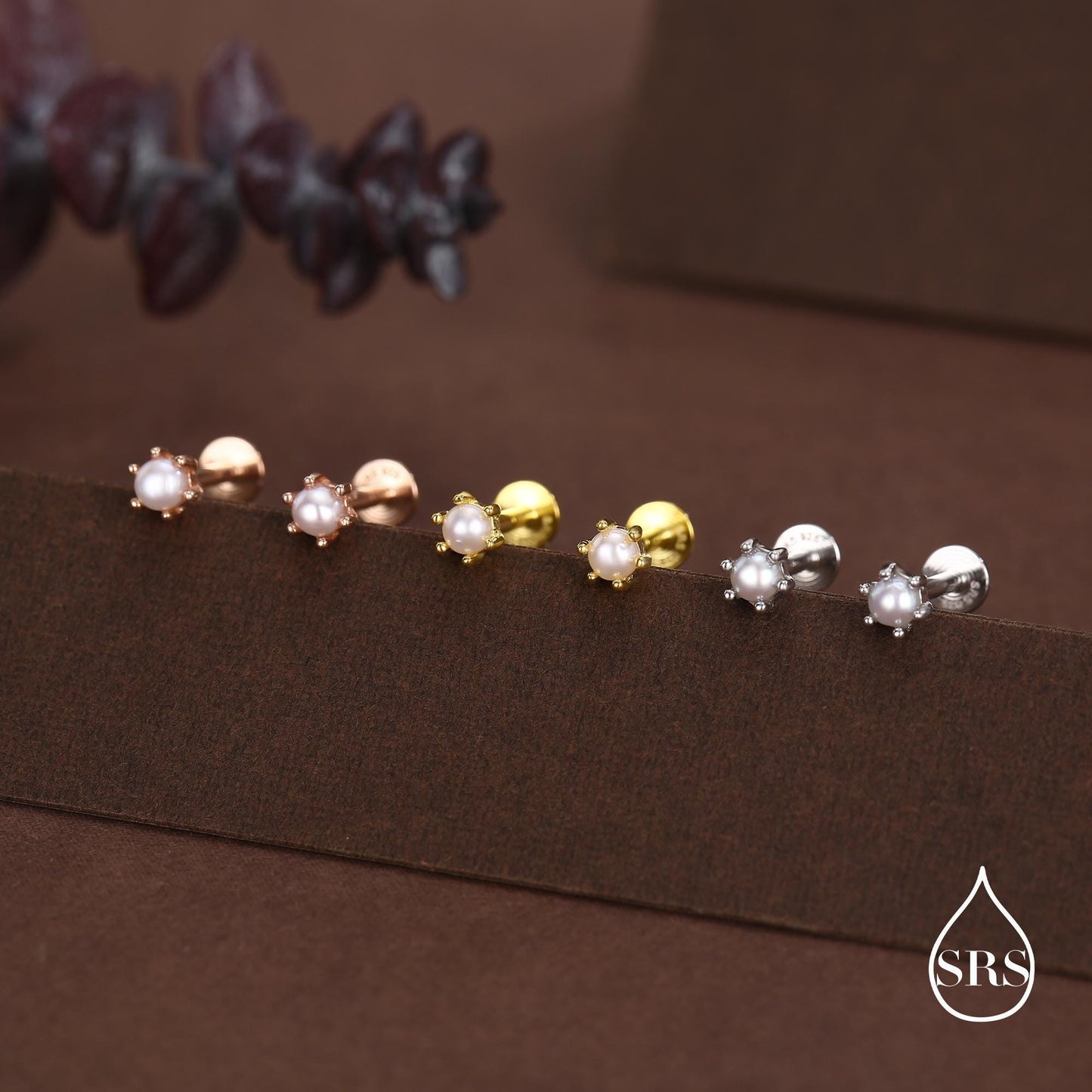 Sterling Silver Genuine Freshwater Pearl 16G Flat Back Stud Earrings