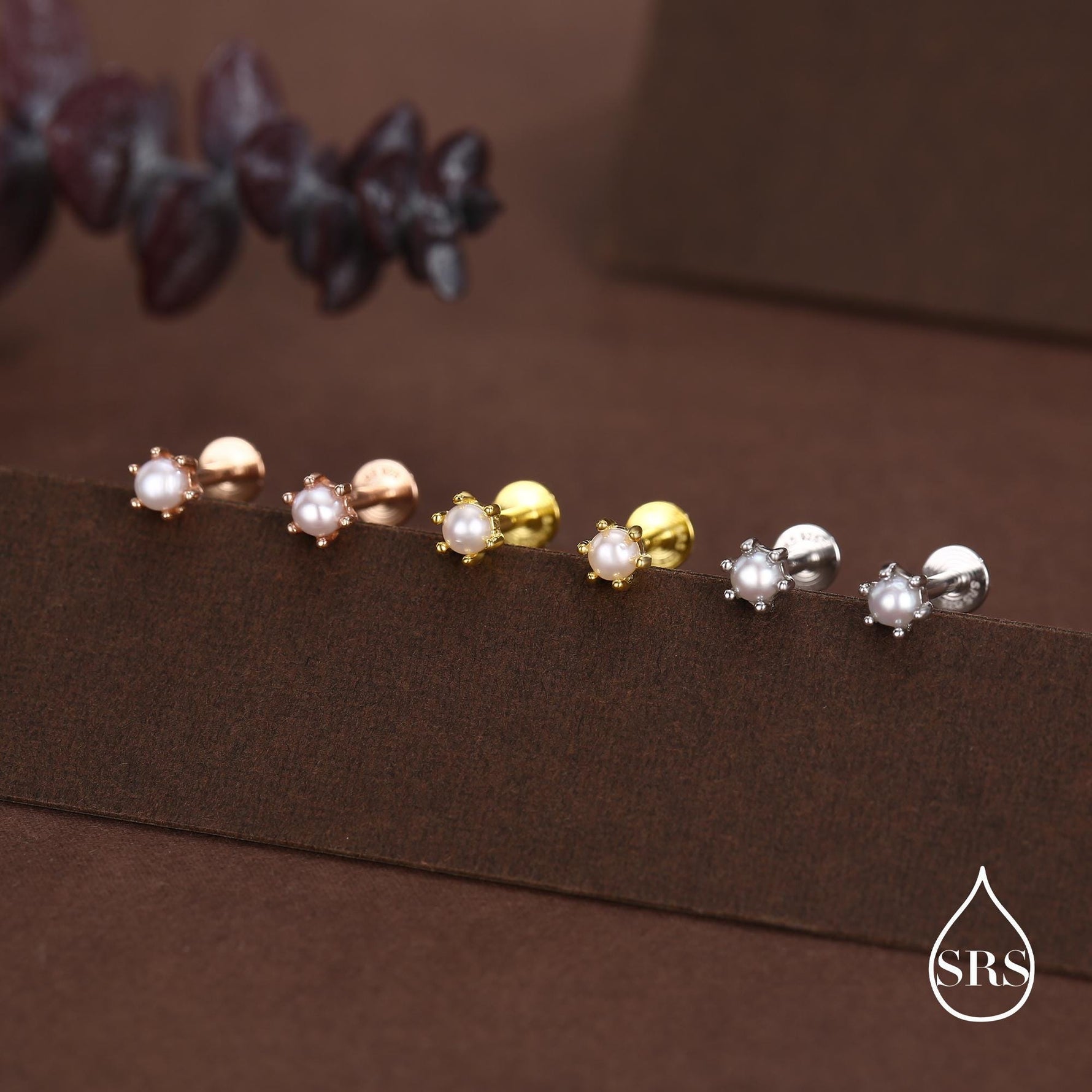 Sterling Silver Genuine Freshwater Pearl 16G Flat Back Stud Earrings
