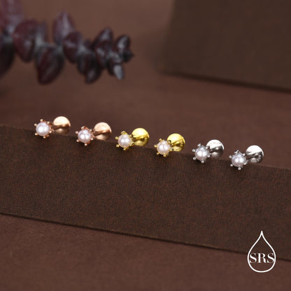 Sterling Silver Genuine Freshwater Pearl 16G Flat Back Stud Earrings