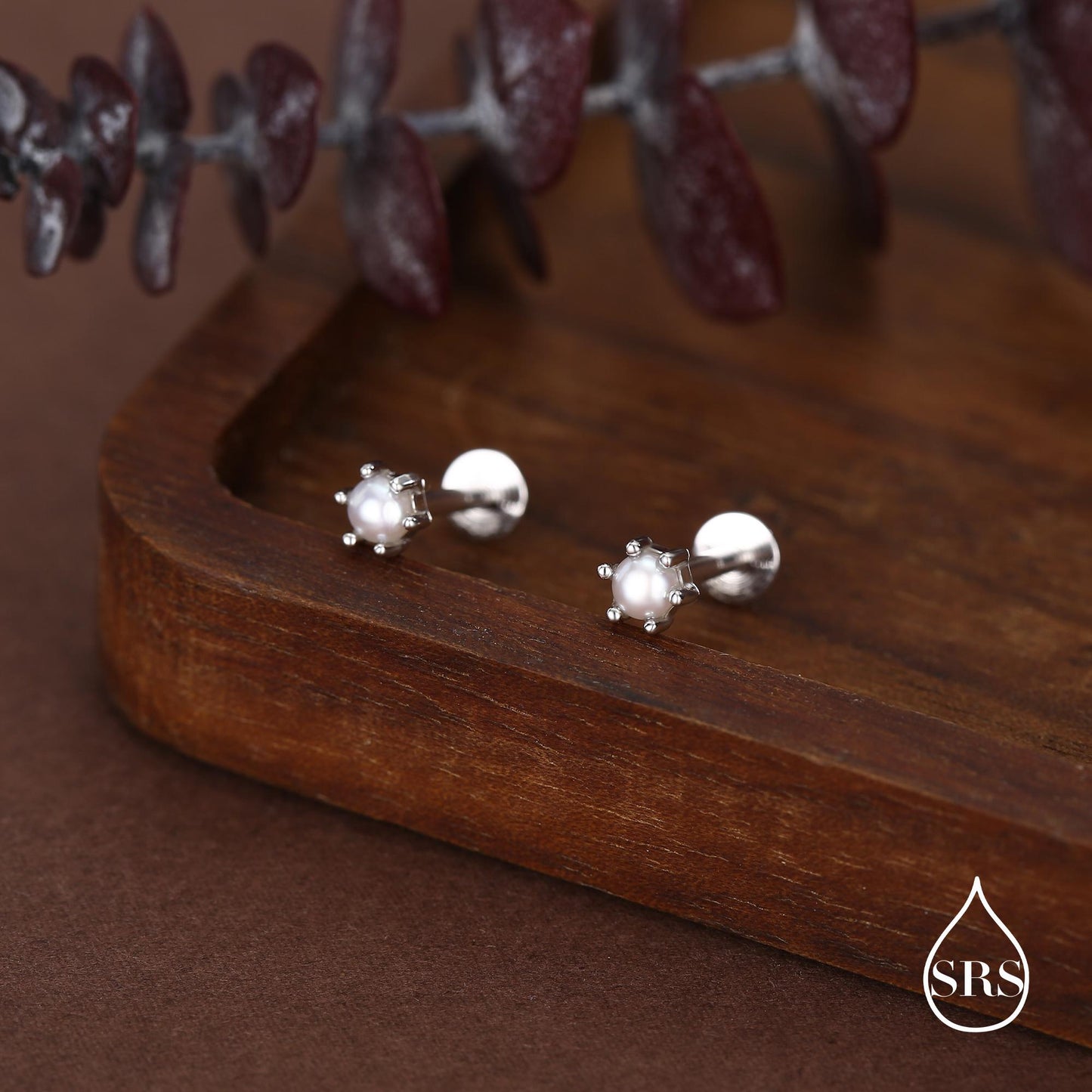 Sterling Silver Genuine Freshwater Pearl 16G Flat Back Stud Earrings