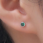 Green CZ Bezel Internally Threaded Flat Back Earrings in Sterling Silver, Silver or Gold, CZ Barbell Earrings
