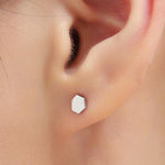 Tiny Hexagon Barbell Earrings in Sterling Silver, Silver or Gold, Screw Back Black Hexagon Earrings, Screwback Earrings