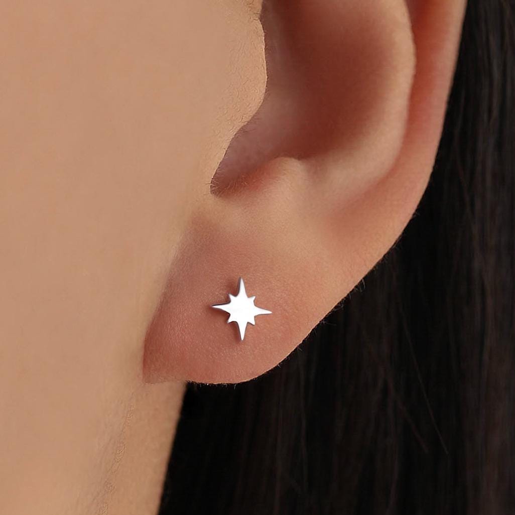 Starburst Stud Earrings in Sterling Silver, North Star Earrings, Silver, Gold or Rose Gold, Star Earrings, Celestial Earrings
