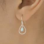 Opal Droplet Drop Hook Earrings in Sterling Silver, Aqua Green Opal or White Opal, Delicate Lab Opal Geometric Earrings, Droplet Earrings