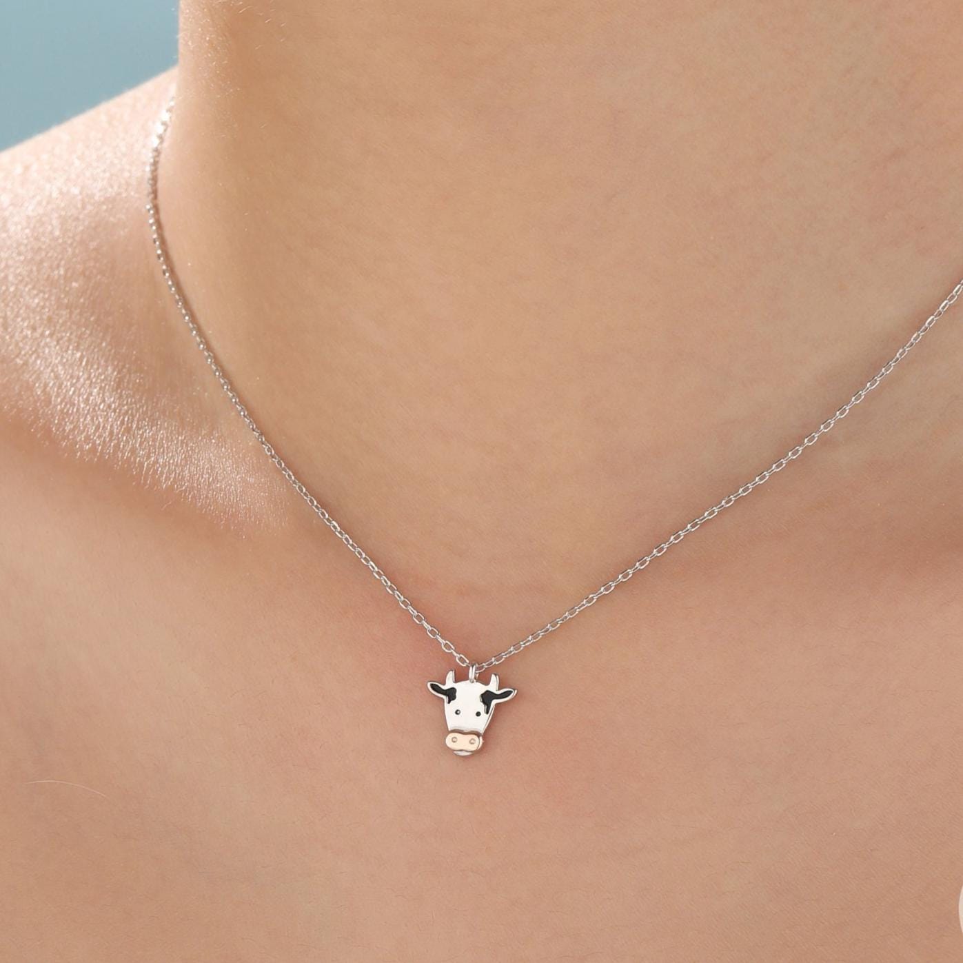 Tiny Dairy Cow Pendant Necklace in Sterling Silver, Dairy Cow Necklace, Farm Animal Necklace, Scottish-Inspired Jewellery