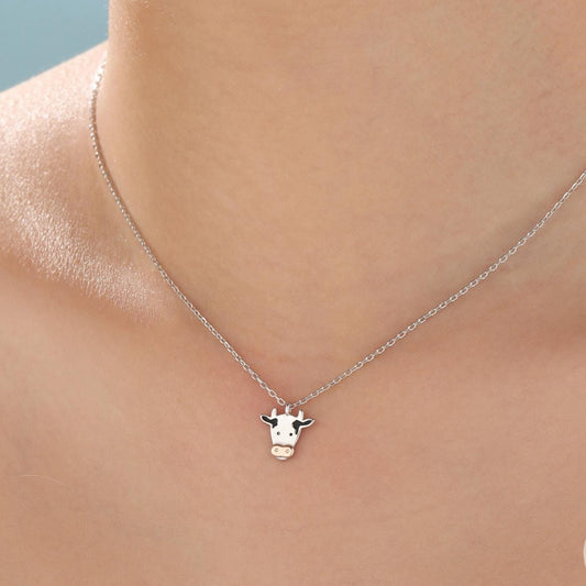 Tiny Dairy Cow Pendant Necklace in Sterling Silver, Dairy Cow Necklace, Farm Animal Necklace, Scottish-Inspired Jewellery
