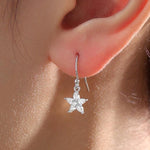 Sterling Silver Dainty CZ Flower Drop Dangle Earrings, Dainty Dangle Daisy Flower Drop Earrings, Silver Forget Me Not Hook Earrings
